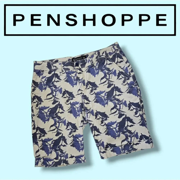 Penshoppe DenimLab men's blue light gray printed relaxed fit walk shorts size 34 - Picture 10 of 10